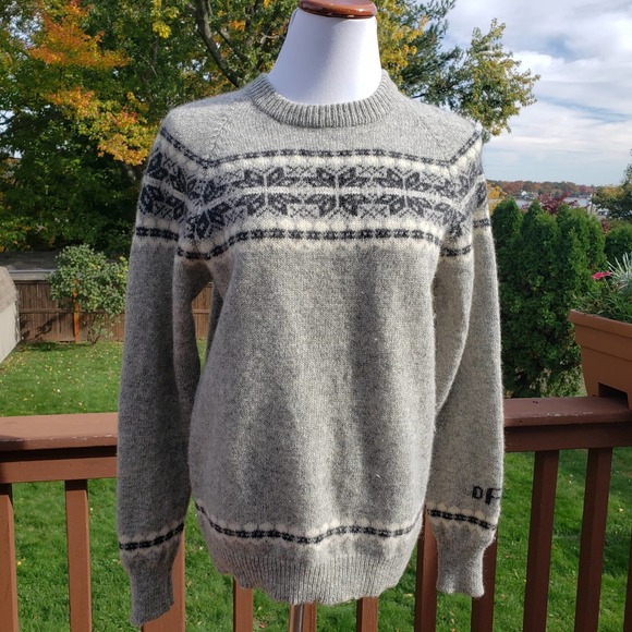 VINTAGE Sweater Grey Shetland Wool Fairisle Unisex L - Picture 11 of 11